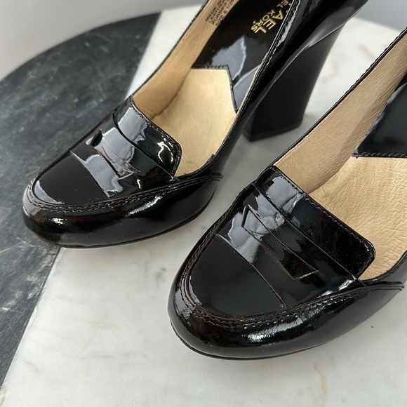 Michael Korn Lattington Chocolate Brown Patent Heeled Loafers - Picture 3 of 10